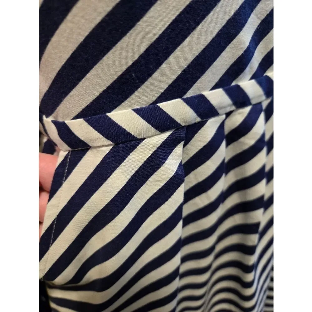 EC J.CREW NAVY BLUE & WHITE STRIPED DRESS W/POCKETS SZ.6